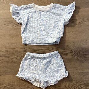 Girls' Bear Paw Light Blue Floral Ruffle Top and Shorts
